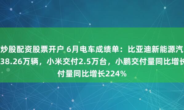 炒股配资股票开户 6月电车成绩单：比亚迪新能源汽车销量38.26万辆，小米交付2.5万台，小鹏交付量同比增长224%