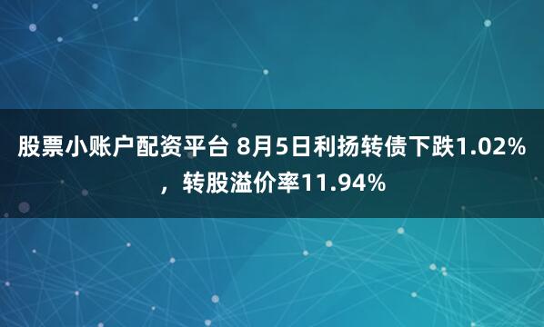 股票小账户配资平台 8月5日利扬转债下跌1.02%，转股溢价率11.94%